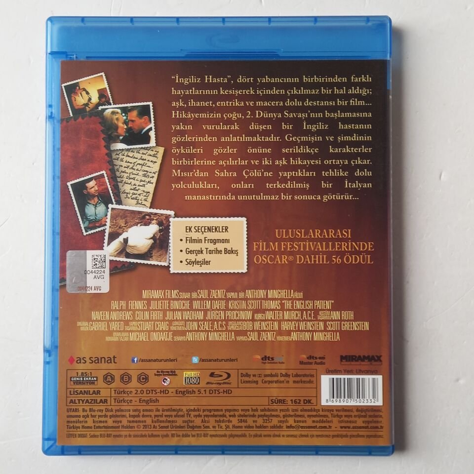 İNGİLİZ HASTA / THE ENGLISH PATIENT - RALPH FIENNES, JULIETTE BINOCHE, WILLEM DAFOE - BLU-RAY 2.EL