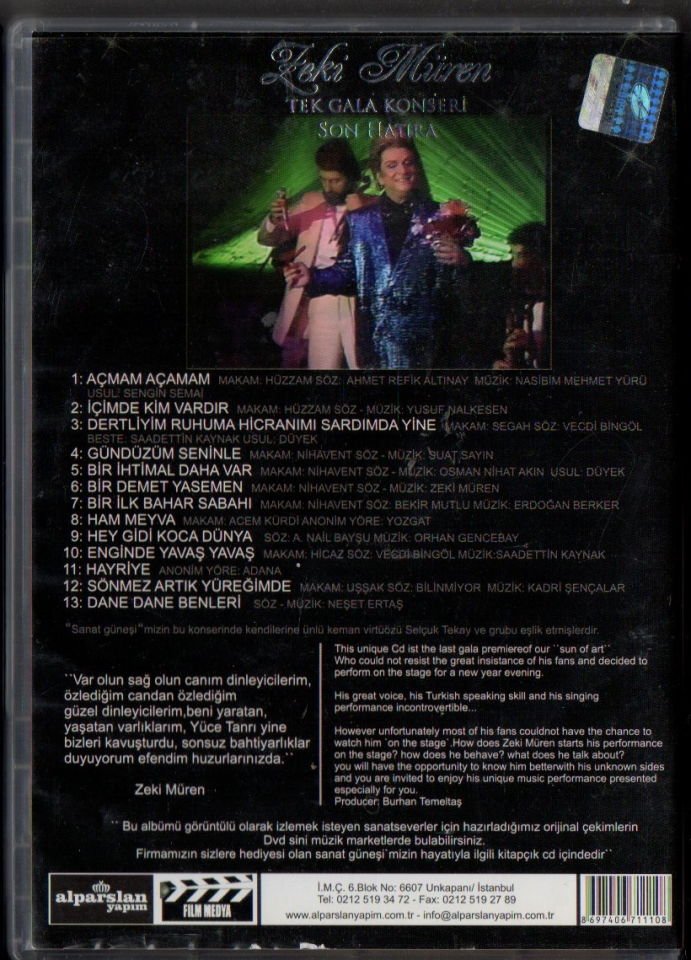 ZEKİ MÜREN - TEK GALA KONSERİ / SON HATIRA - 1986 YILBAŞI GECESİ - DVD 2.EL