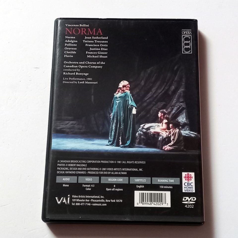 VINCENZO BELLINI - NORMA - JOAN SUTHERLAND, TATIANA TROYANOS - ORCHESTRA AND CHORUS OF THE CANADIAN OPERA COMPANY, KOND.: RICHARD BONYNGE - DVD  2.EL