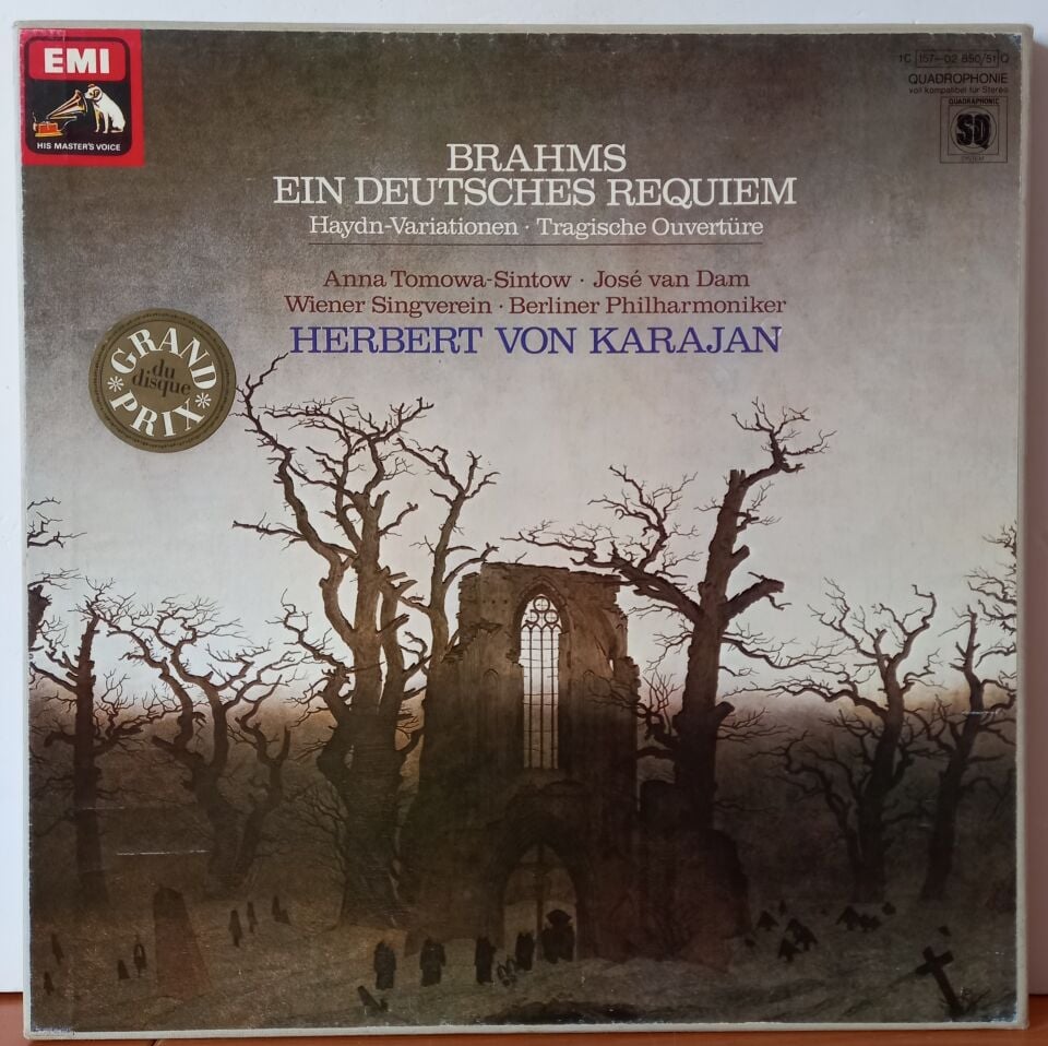 BRAHMS - HERBERT VON KARAJAN / ANNA TOMOWA-SINTOW / JOSE VAN DAM / WIENER SINGVEREIN / BERLINER PHILHARMONIKER – EIN DEUTSCHES REQUIEM · HAYDN-VARIATIONEN · TRAGISCHE OUVERTÜRE (1977) - 2LP 2.EL BOX SET PLAK