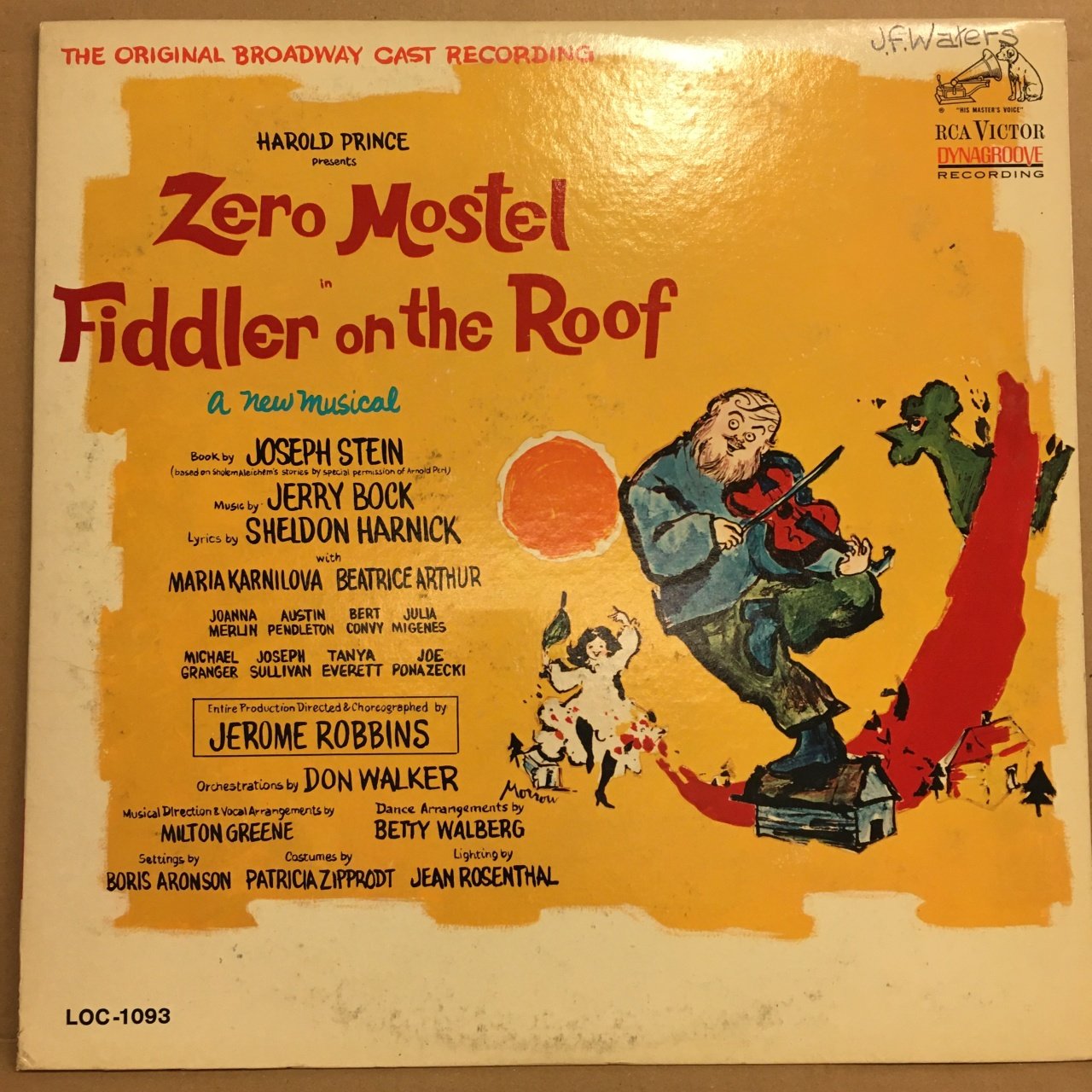 FIDDLER ON THE ROOF ZERO MOSTEL BROADWAY LP 2.EL