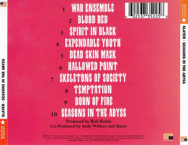 SLAYER – SEASONS IN THE ABYSS (1990) - CD REISSUE JEWEL CASE SIFIR