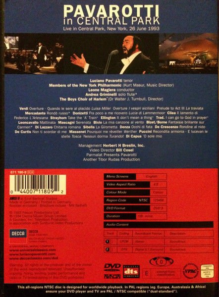LUCIANO PAVAROTTI – PAVAROTTI IN CENTRAL PARK (1993) - DVD 2.EL