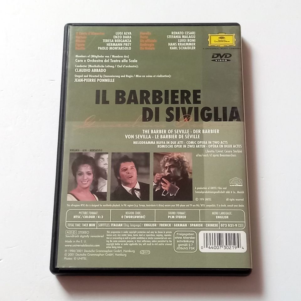 GIOACCHINO ROSSINI - IL BARBIERE DI SIVIGLIA / THE BARBER OF SEVILLE - HERMANN PREY, TERESA BERGANZA - CORO E ORCHESTRA DEL TEATRO ALLA SCALA, KOND.: CLAUDIO ABBADO   - DVD 2.EL