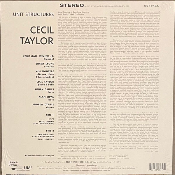 CECIL TAYLOR – UNIT STRUCTURES (1966) LP 2023 REISSUE SIFIR PLAK
