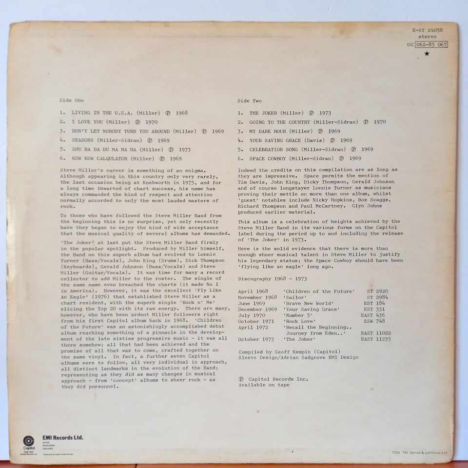 STEVE MILLER – THE BEST OF STEVE MILLER 1968-1973 - LP  2.EL PLAK