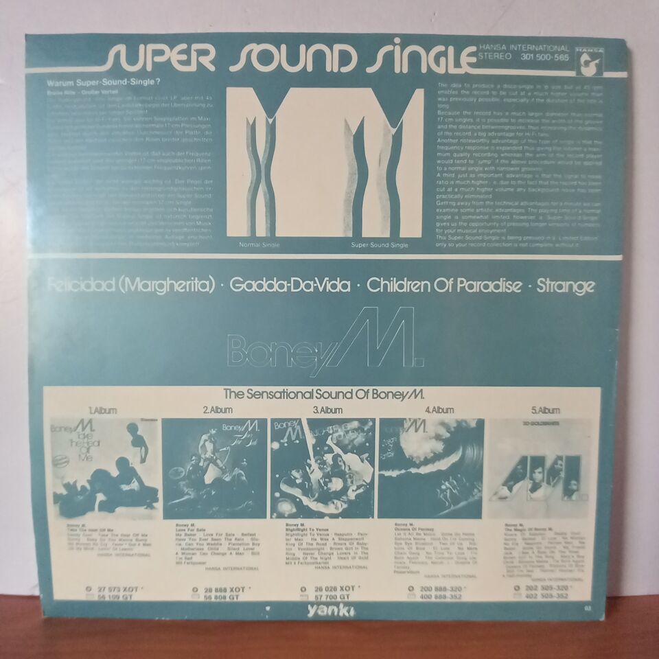 BONEY M. – FOR DANCIN' (1980) - 12'' MAXI SINGLE YERLİ BASKI 2.EL PLAK
