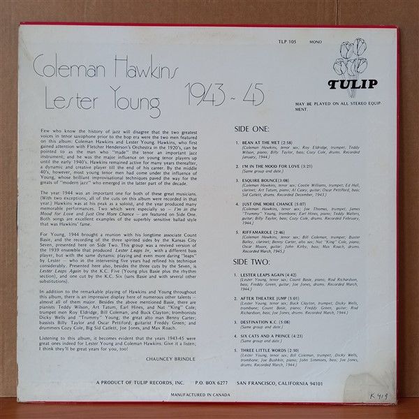 COLEMAN HAWKINS, LESTER YOUNG – COLEMAN HAWKINS & LESTER YOUNG 1943-45 - LP 2.EL PLAK