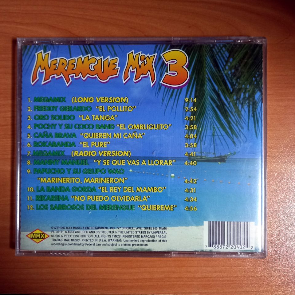 MERENGUE MIX 3 / MANNY MANUEL, FREDDY GERARDO, PAPUCHO Y SU GRUPO WAO, RIKARENA, ORO SOLIDO, ROKABANDA, POCHY Y SU COCO BAND, LA BANDA GORDA, CANA BRAVA, LOS SABROSOS DEL MERENGUE (1997) - CD 2.EL