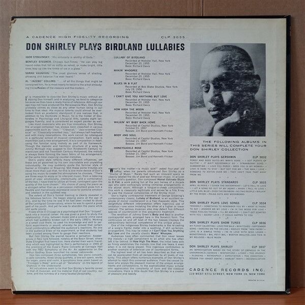 DON SHIRLEY – DON SHIRLEY PLAYS BIRDLAND LULLABIES (1960) - LP 2.EL PLAK