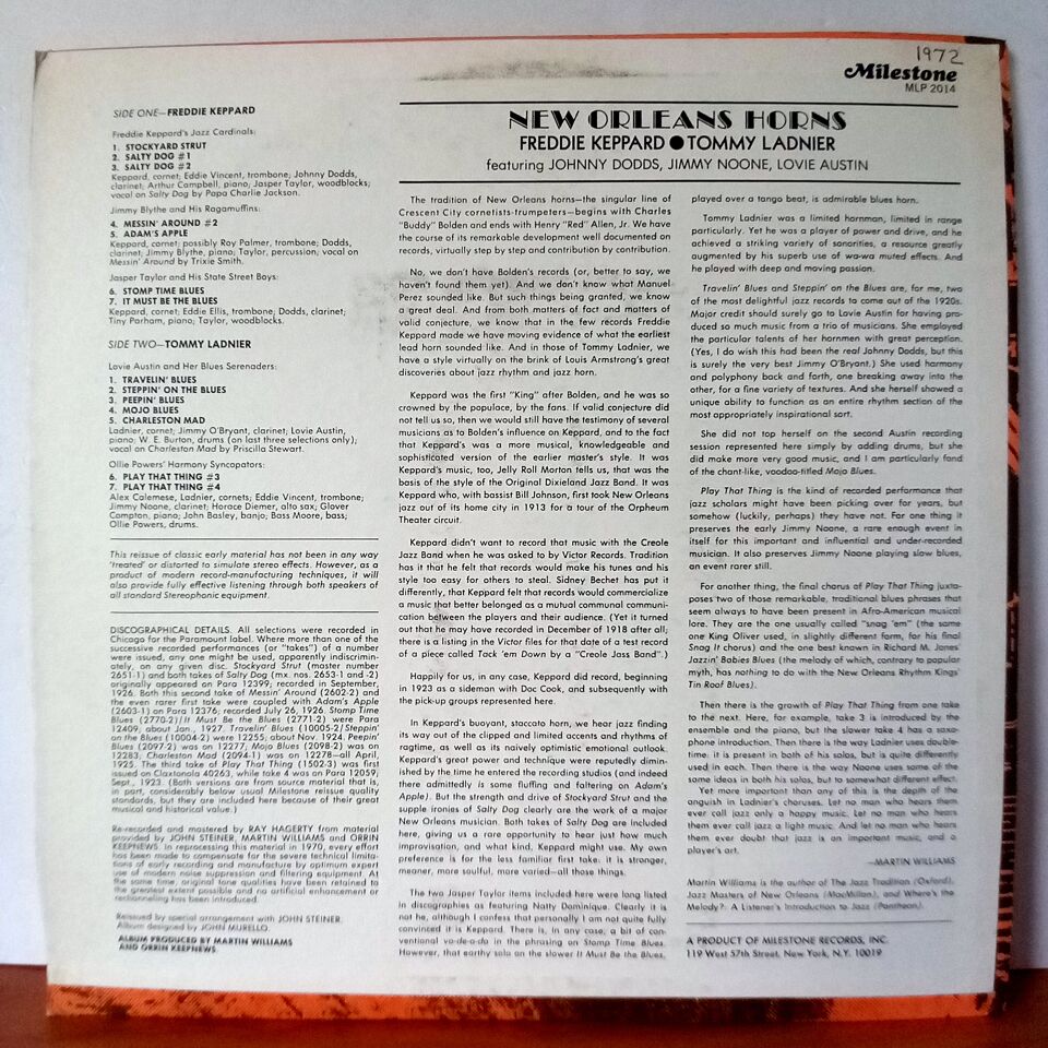 NEW ORLEANS HORNS / FREDDIE KEPPARD, TOMMY LADNIER (1970) - LP 2.EL PLAK