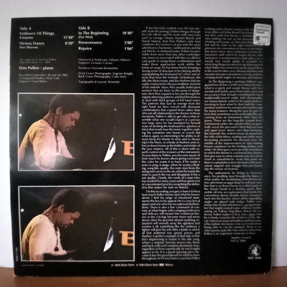 DON PULLEN – EVIDENCE OF THINGS UNSEEN (1984) - LP 2.EL PLAK