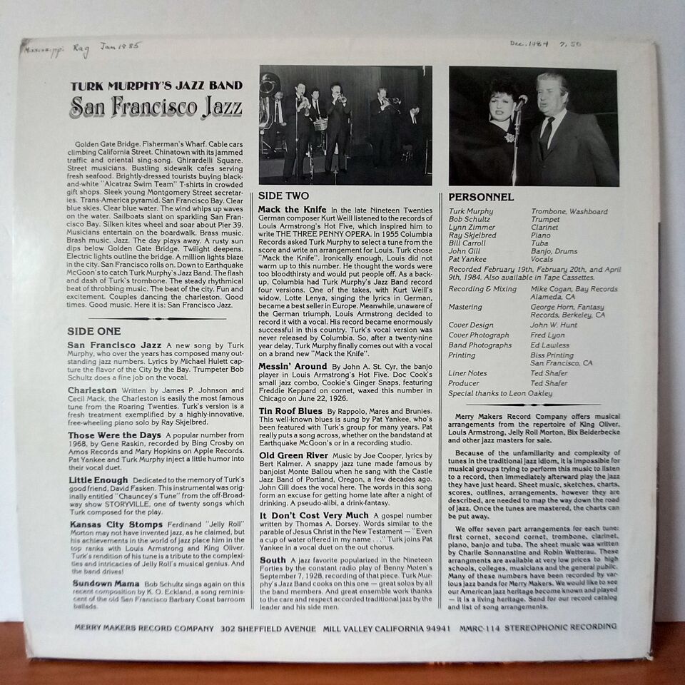 TURK MURPHY\'S JAZZ BAND – SAN FRANCISCO JAZZ - LP 2.EL PLAK