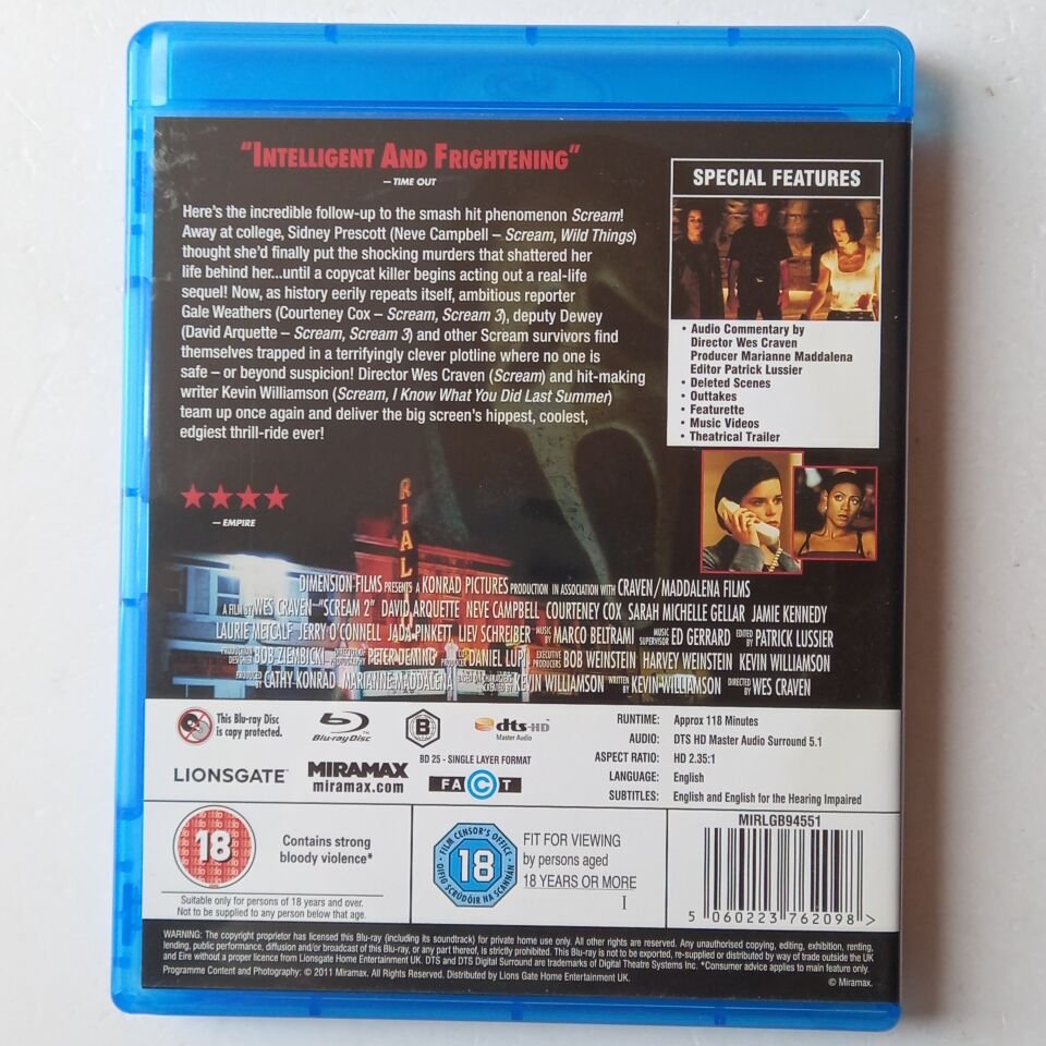 SCREAM 2 - DAVID ARQUETTE, NEVE CAMPBELL, COURTENEY COX - BLU-RAY 2.EL