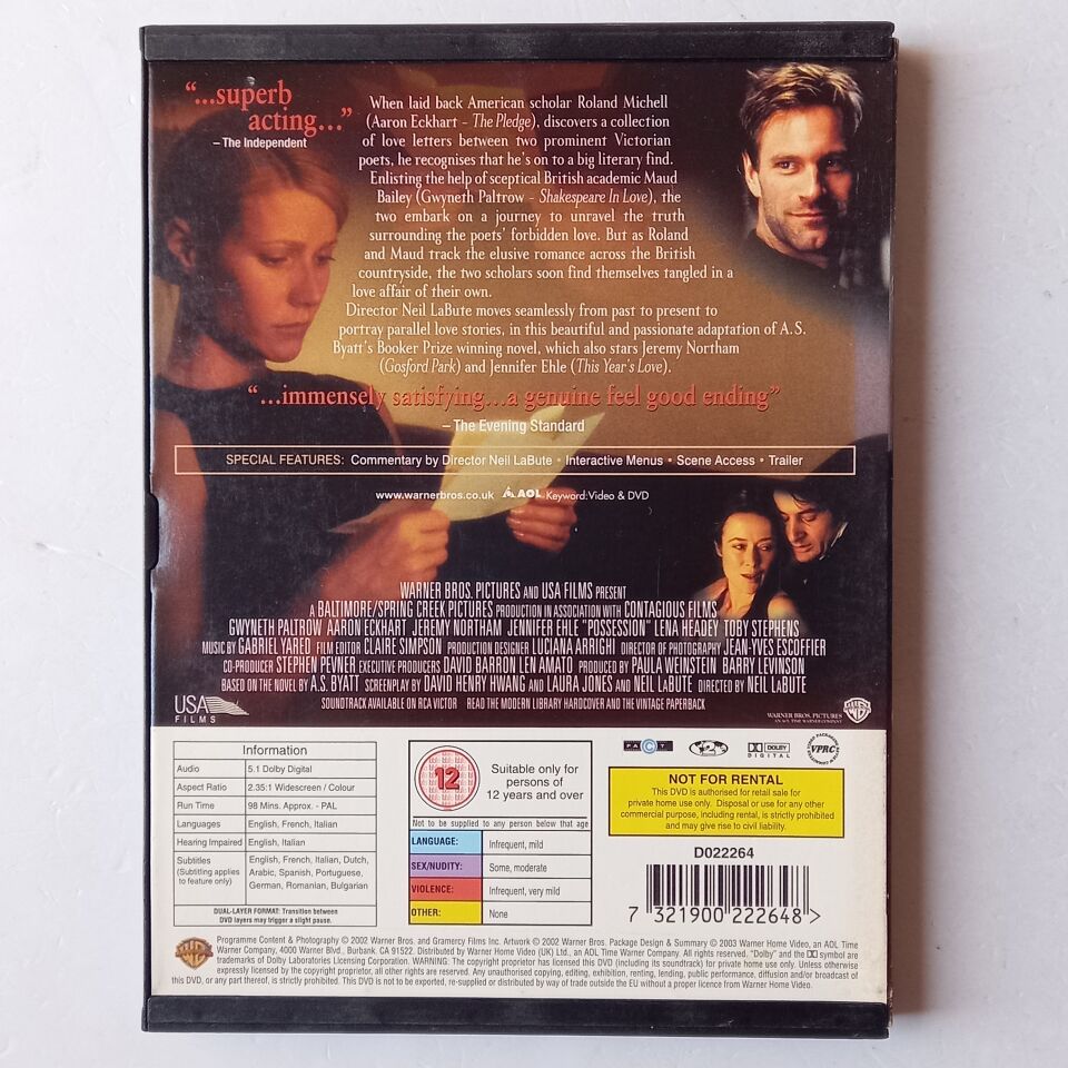POSSESSION - GWYNETH PALTROW, AARON ECKHART, JENNIFER EHLE - DVD SNAP CASE 2.EL