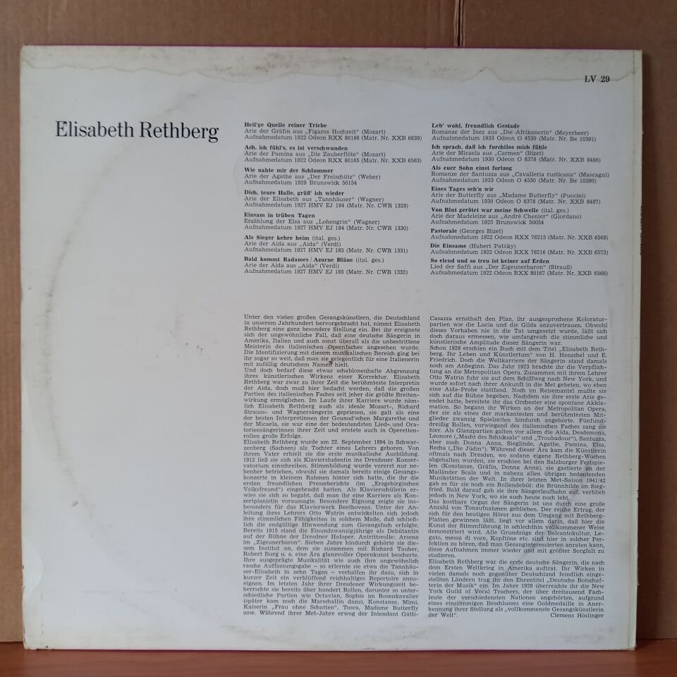 ELISABETH RETHBERG / LEBENDIGE VERGANGENHEIT - LP 2.EL PLAK