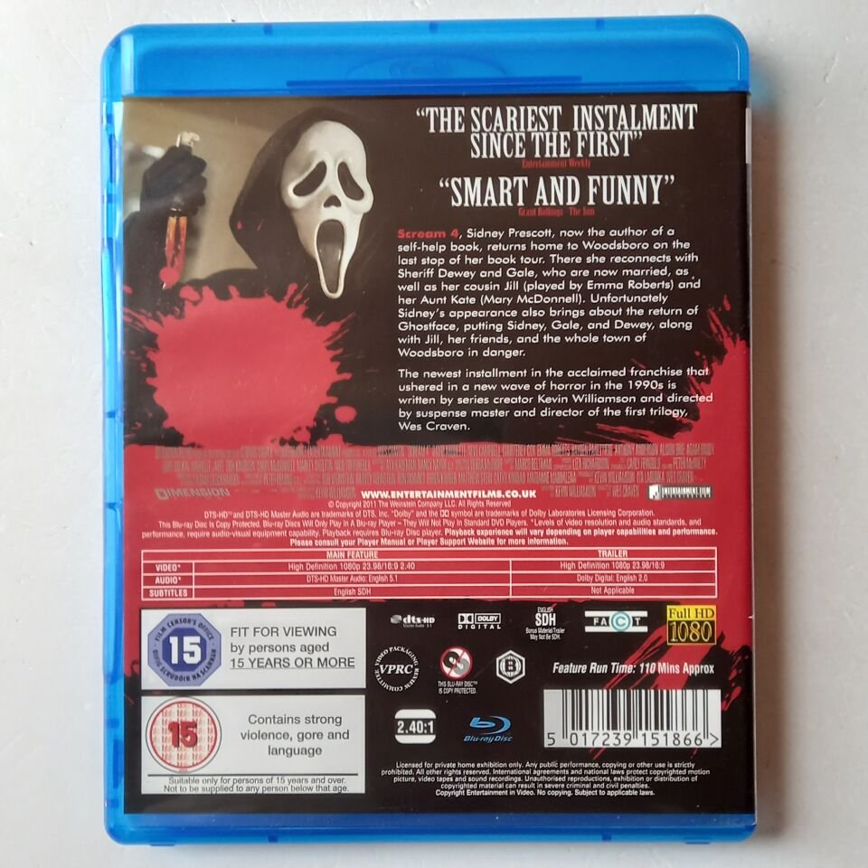 SCREAM 4 - DAVID ARQUETTE, NEVE CAMPBELL, COURTENEY COX - BLU-RAY 2.EL