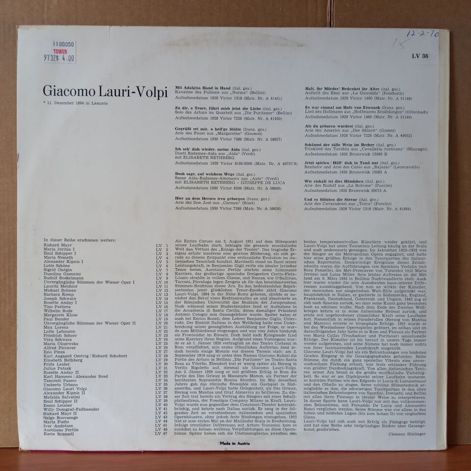 GIACOMO LAURI-VOLPI / LEBENDIGE VERGANGENHEIT - LP 2.EL PLAK