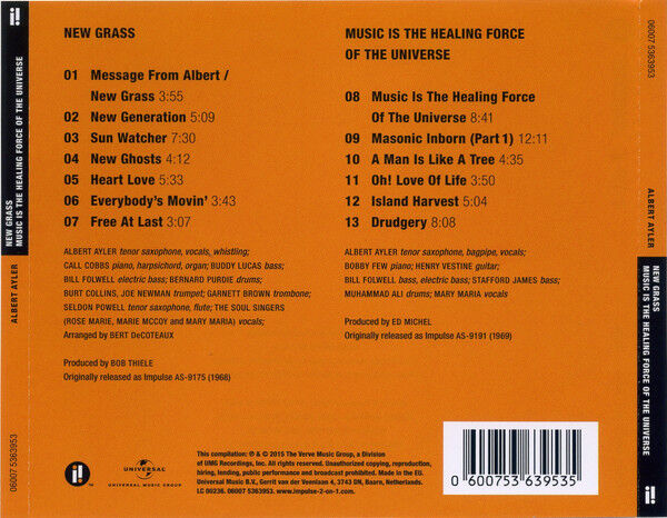 ALBERT AYLER – NEW GRASS / MUSIC IS THE HEALING FORCE OF THE UNIVERSE (2015) - CD REMASTERED JEWEL CASE AMBALAJINDA SIFIR