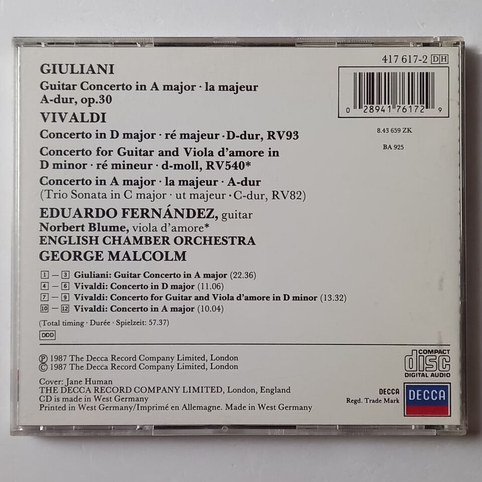 VIVALDI / GIULIANI: GUITAR CONCERTOS - EDUARDO FERNANDEZ, ENGLISH CHAMBER ORCHESTRA, GEORGE MALCOLM (1987)  - CD 2.EL