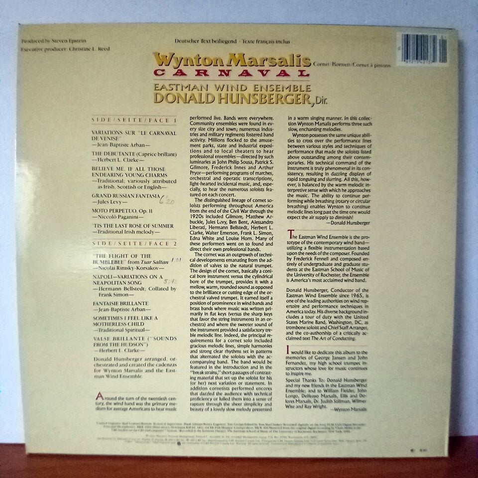 WYNTON MARSALIS, EASTMAN WIND ENSEMBLE, DONALD HUNSBERGER – CARNAVAL (1987) - LP 2.EL PLAK