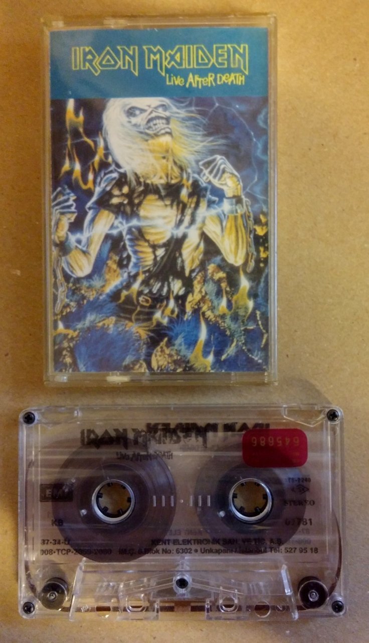 IRON MAIDEN LIVE AFTER DEATH 12 TRACKS CASSETTE MADE IN TURKEY TRANSPARENT,BLACK LETTERS,RED BANDEROLE ''USED''