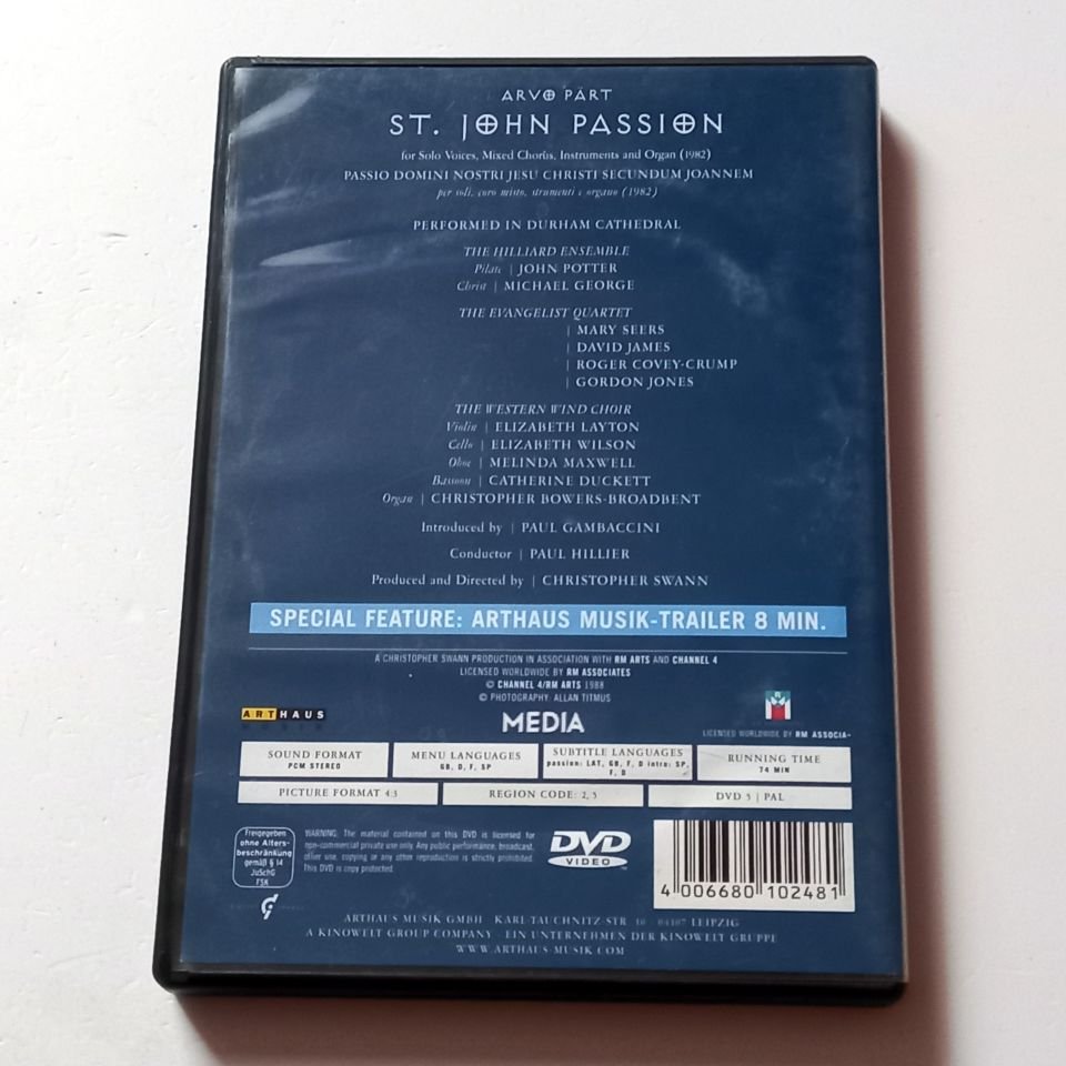 ARVO PART - ST. JOHN PASSION - THE HILLIARD ENSEMBLE, KOND.: PAUL HILLIAR  - DVD 2.EL