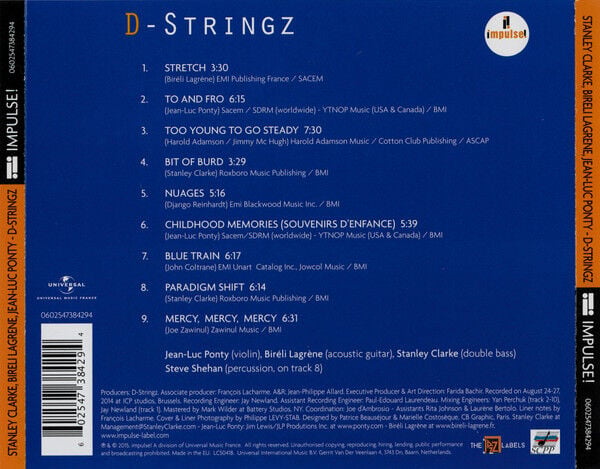 STANLEY CLARKE, BIRELI LAGRENE, JEAN-LUC PONTY – D-STRINGZ (2015) - CD JEWEL CASE AMBALAJINDA SIFIR
