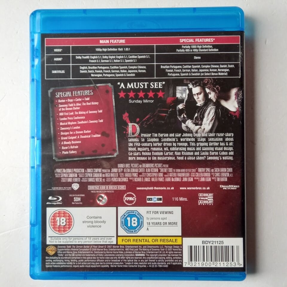 SWEENEY TODD THE DEMON BARBER OF FLEET STREET - JOHNNY DEPP, TIM BURTON, HELENA BONHAM CARTER - BLU-RAY 2.EL