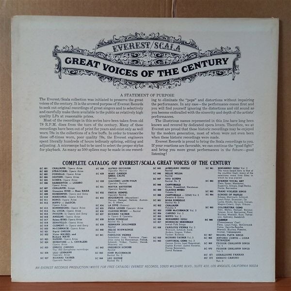 CELESTINA BONINSEGNA – CELESTINA BONINSEGNA SINGS / VERDI, BELLINI, PUCCINI, ROSSINI, MARCHETTI, MEYERBEER - LP 2.EL PLAK
