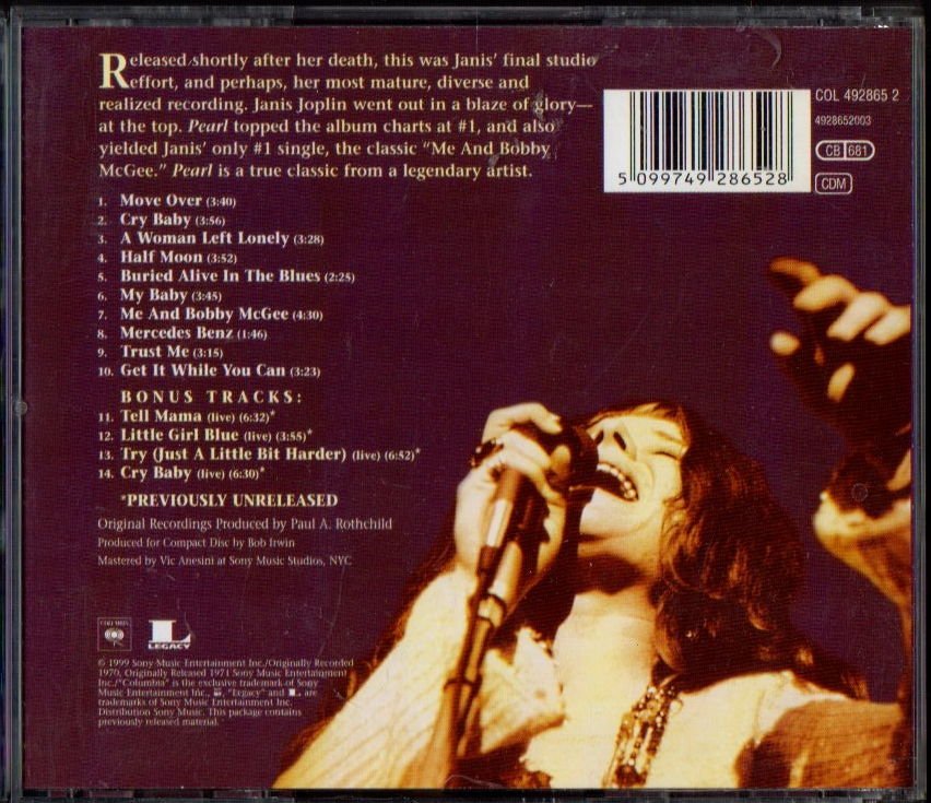 JANIS JOPLIN - PEARL (1971) - CD 1999 REISSUE JEWEL CASE 2.EL