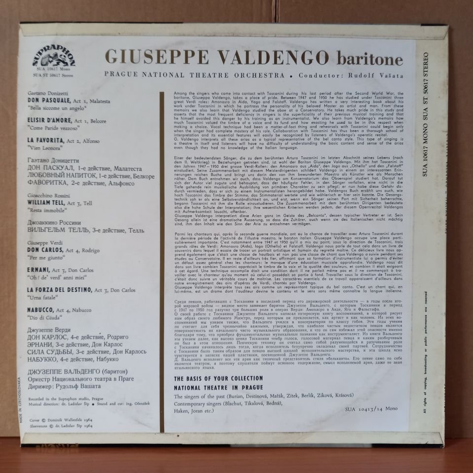 GIUSEPPE VALDENGO - ITALIAN ARIAS / DONIZETTI, ROSSINI, VERDI / PRAGUE NATIONAL THEATRE ORCHESTRA (1977) - LP 2.EL PLAK