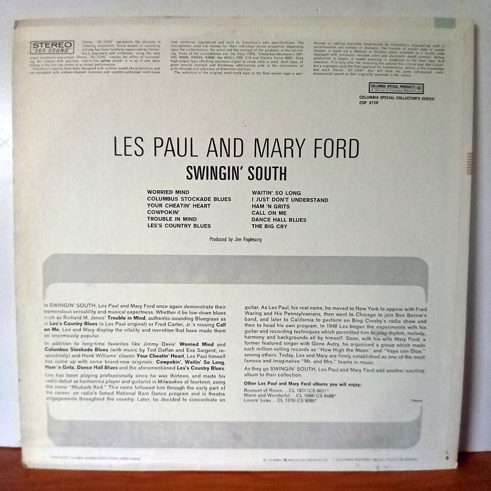 LES PAUL & MARY FORD – SWINGIN' SOUTH (1962) - LP 2.EL PLAK