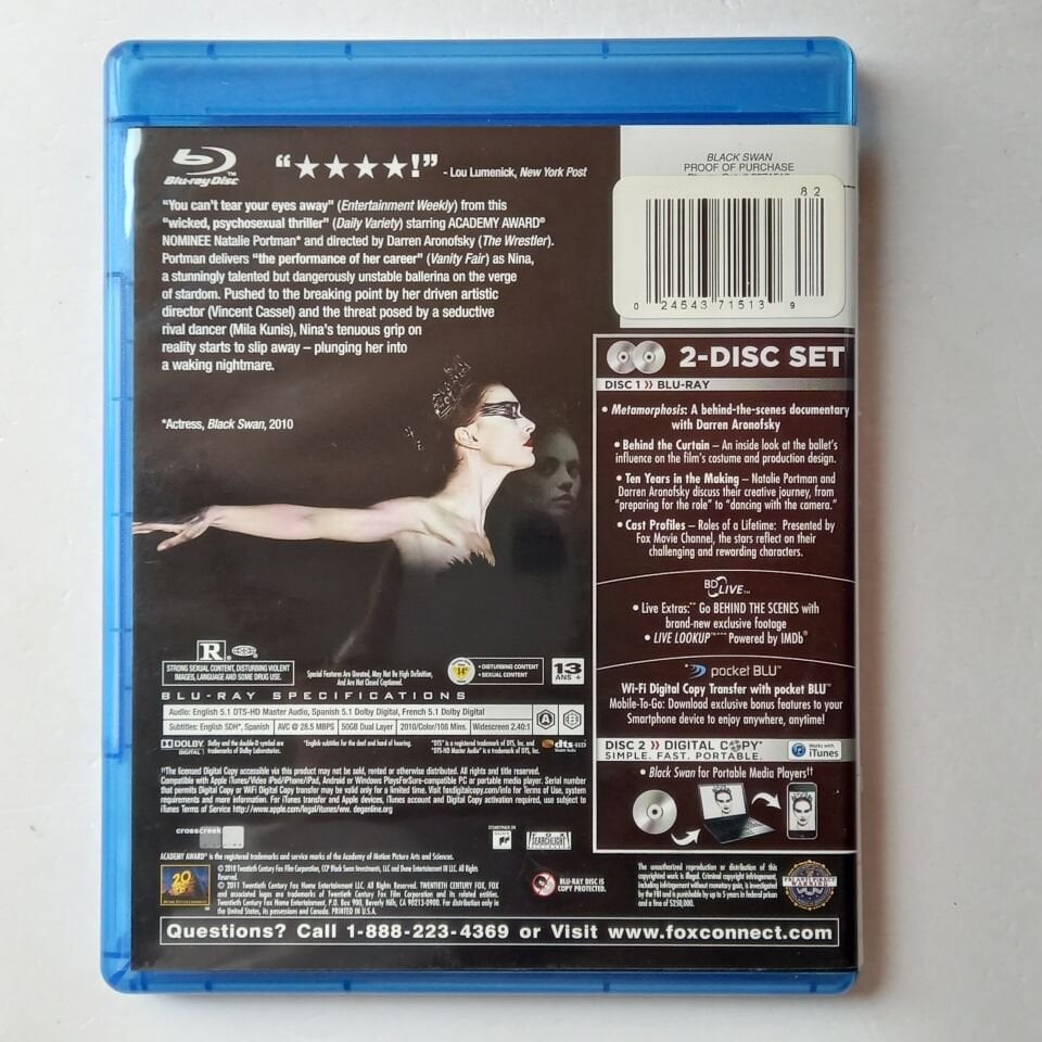 BLACK SWAN - DARREN ARONOFSKY, NATALIE PORTMAN, MILA KUNIS, VINCENT CASSEL - 2 DİSK DİJİTAL + BLU-RAY 2.EL