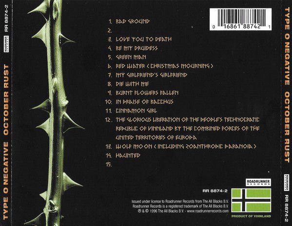 TYPE O NEGATIVE – OCTOBER RUST (1996) - CD REISSUE JEWEL CASE AMBALAJINDA SIFIR
