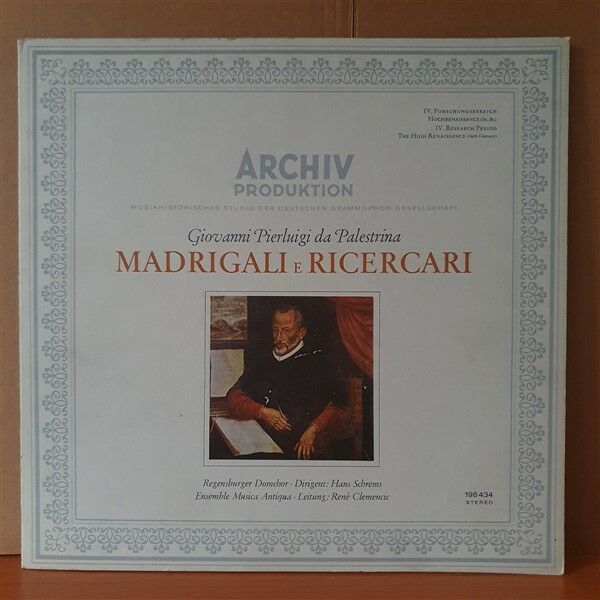 GIOVANNI PIERLUIGI DA PALESTRINA: MADRIGALI E RICERCARI / REGENSBURGER DOMCHOR, HANS SCHREMS, ENSEMBLE MUSICA ANTIQUA, RENE CLEMENCIC (1968) - LP 2.EL PLAK