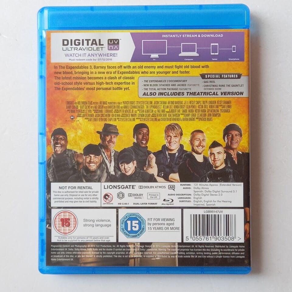 THE EXPENDABLES 3 / EXTENDED EDITION - SYLVESTER STALLONE, JASON STATHAM, HARRISON FORD - BLU-RAY 2.EL