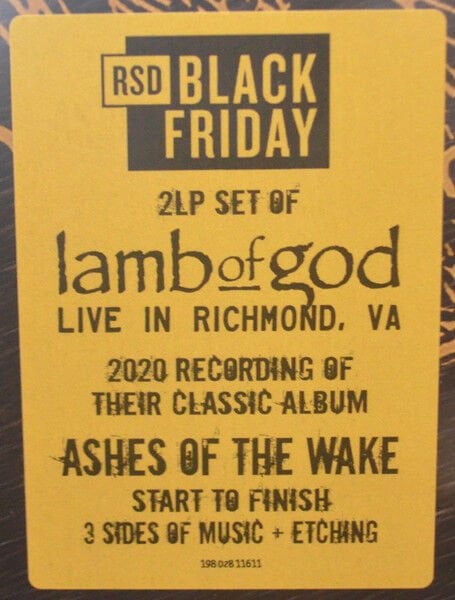 LAMB OF GOD – ASHES OF THE WAKE: LIVE IN RICHMOND, VA (2024) - 2LP 3-SIDED RECORD STORE DAY LIMITED EDITION VINYL SIFIR PLAK