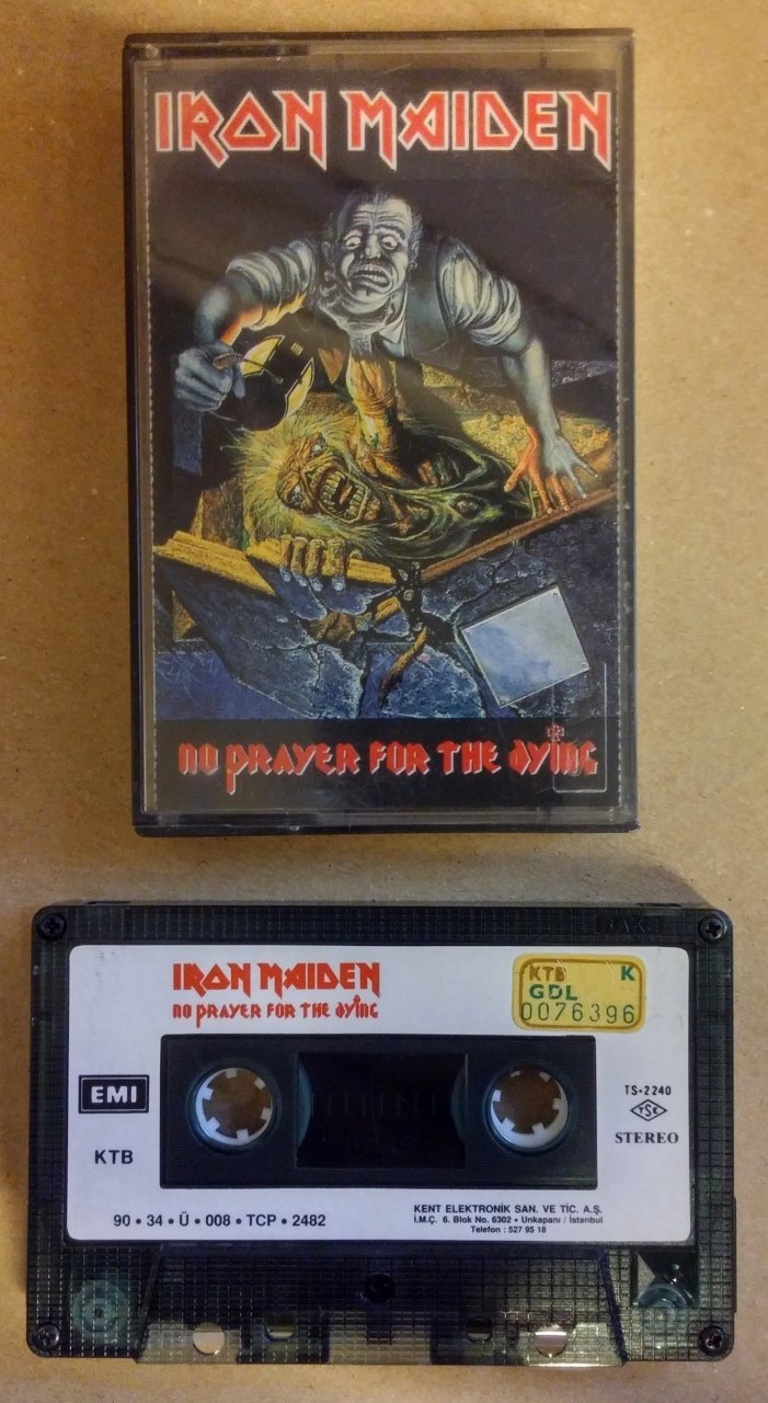 IRON MAIDEN NO PRAYER FOR DYING CASSETTE 1990 MADE IN TURKEY PAPER LABEL,YELLOW BANDEROLE ''USED''