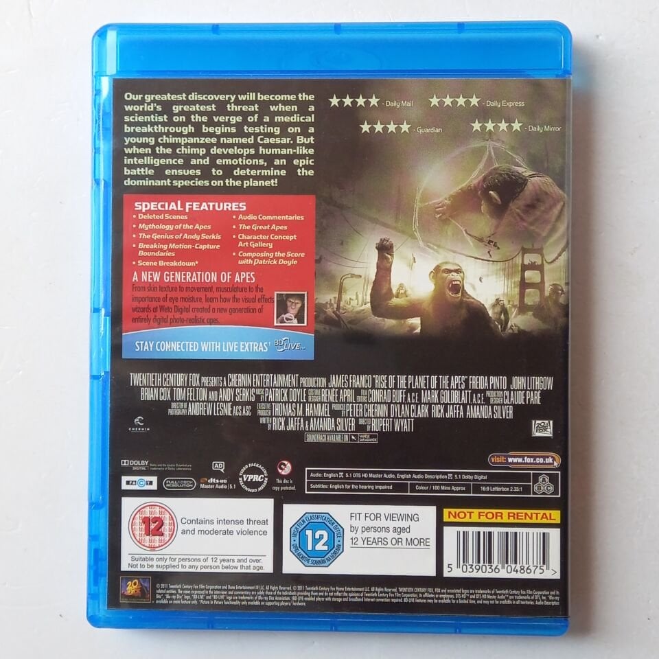 RISE OF THE PLANET OF THE APES - RUPERT WYATT, JAMES FRANCO, FREIDA PINTO - BLU-RAY 2.EL