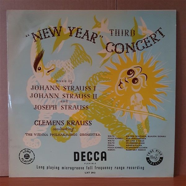 THIRD ''NEW YEAR'' CONCERT / MUSIC BY JOHANN STRAUSS I, JOHANN STRAUSS II & JOSEPH STRAUSS / CLEMENS KRAUSS, VIENNA PHILHARMONIC ORCHESTRA  (1954) - LP 2.EL PLAK