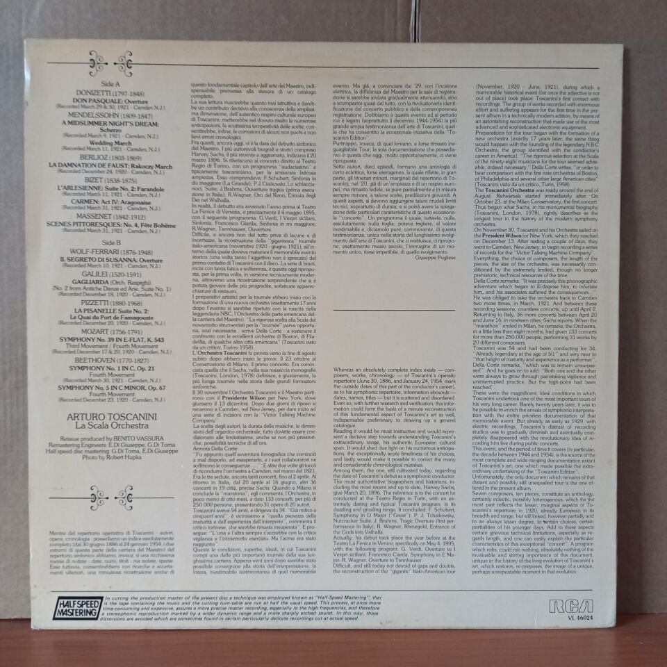 TOSCANINI: THE MAN BEHIND THE LEGEND CONDUCTS LA SCALA ORCHESTRA 1920 - 21 (1982) - LP 2.EL PLAK