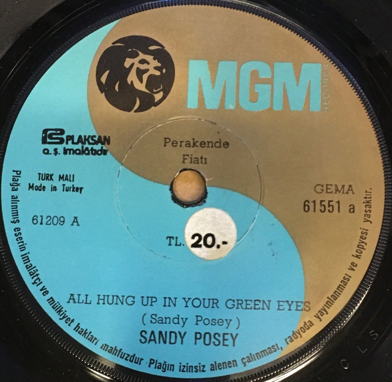 SANDY POSEY - ALL HUNG UP IN YOUR GREEN EYES / YOUR CONCEPTION OF LOVE 7'' 45 DEVİR
