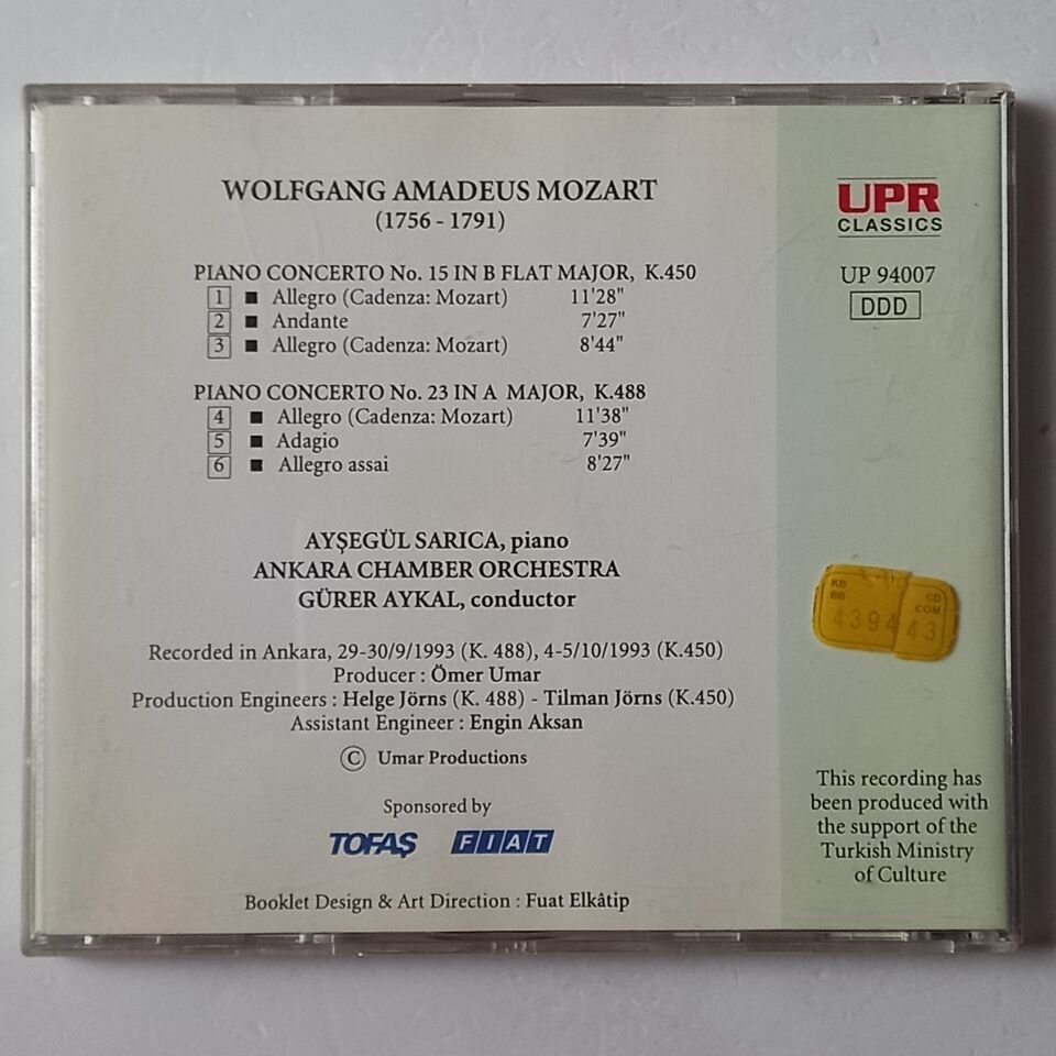 MOZART: PIANO CONCERTOS 15 & 23 - AYŞEGÜL SARICA & GÜREYR AYKAL (1993) - CD 2.EL
