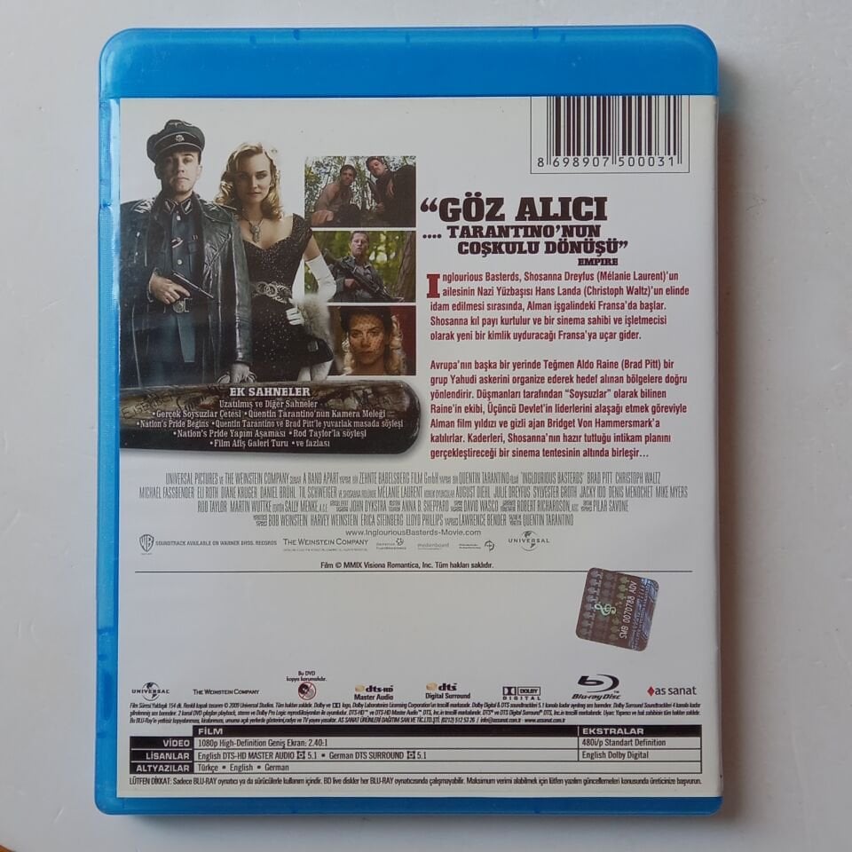 SOYSUZLAR ÇETESİ / INGLOURIOUS BASTERDS - QUENTIN TARANTINO, BRAD PITT, MELANIE LAURENT, CHRISTOPH WALTZ - BLU-RAY 2.EL