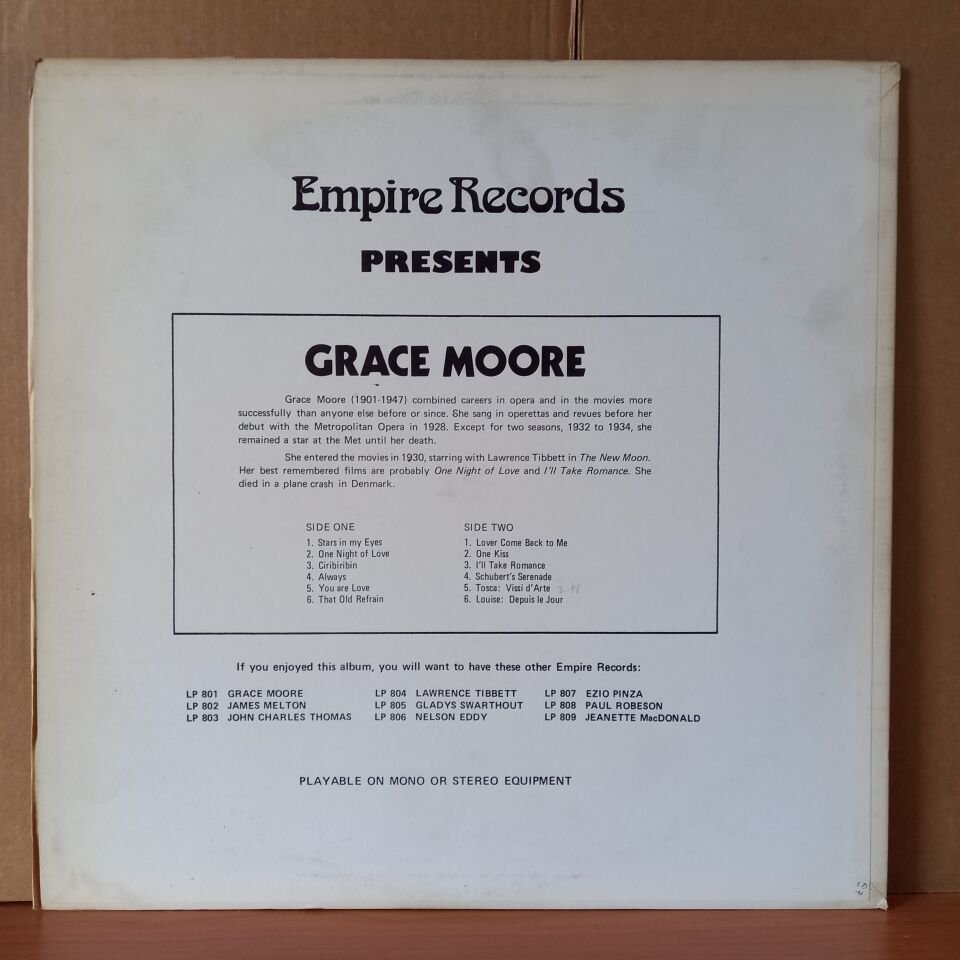 GRACE MOORE – EMPIRE RECORDS PRESENTS GRACE MOORE - LP 2.EL PLAK