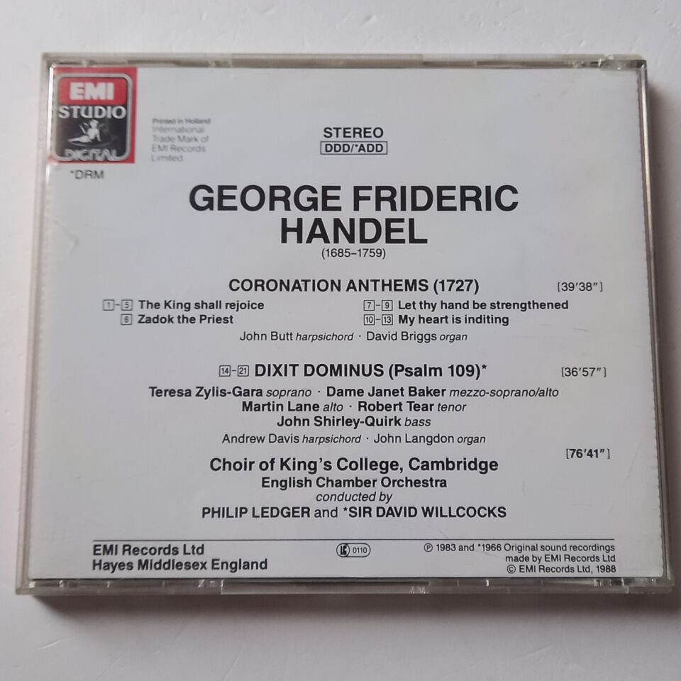 HANDEL: CORONATION ANTHEMS, DIXIT DOMINUS - PHILIP LEDGER, SIR DAVID WILLCOCKS (1966) - CD REMASTERED 1988 REISSUE 2.EL