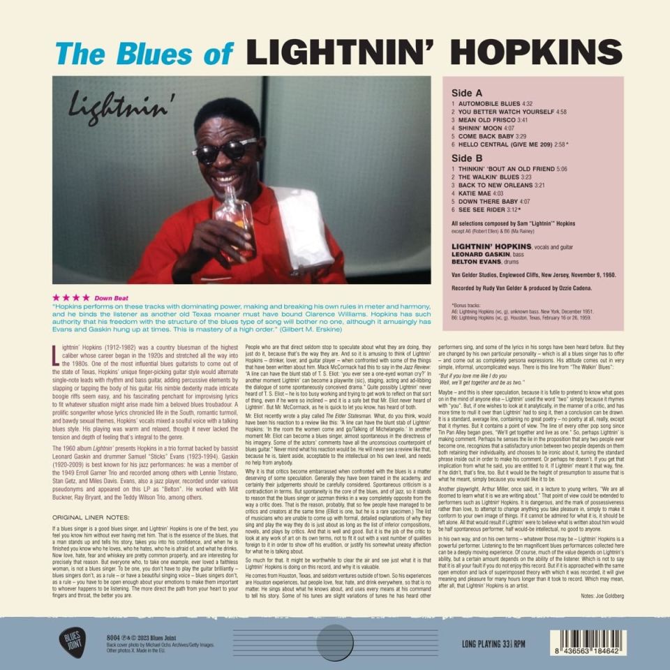 LIGHTNIN' HOPKINS - THE BLUES OF LIGHTNIN' HOPKINS (1960) - LP 180GR 2023 EDITION SIFIR PLAK