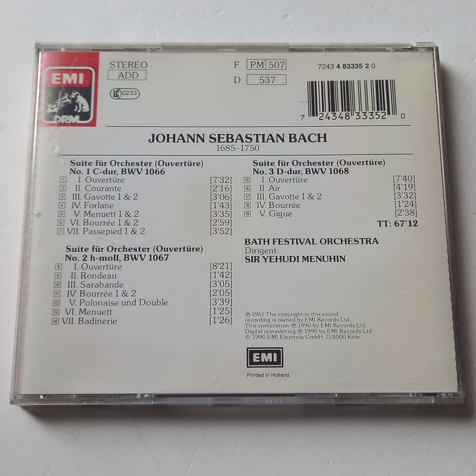BACH: ORCHESTERSUITEN NO. 1, 3  - YEHUDI MENUHIN (1961) - CD 1990 REISSUE 2.EL