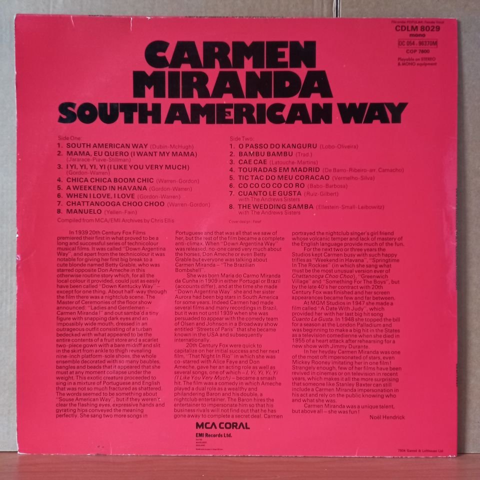 CARMEN MIRANDA – SOUTH AMERICAN WAY (1975) - LP 2.EL PLAK